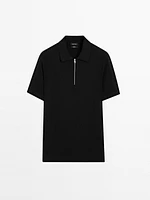 Cotton knit quarter-zip polo shirt