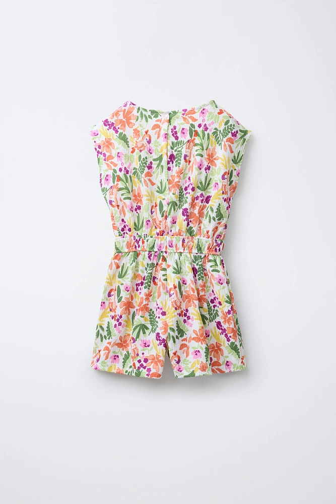 TEXTURED FLORAL SHORT JUMPSUIT