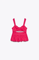 KNOTTED LINEN PEPLUM TOP