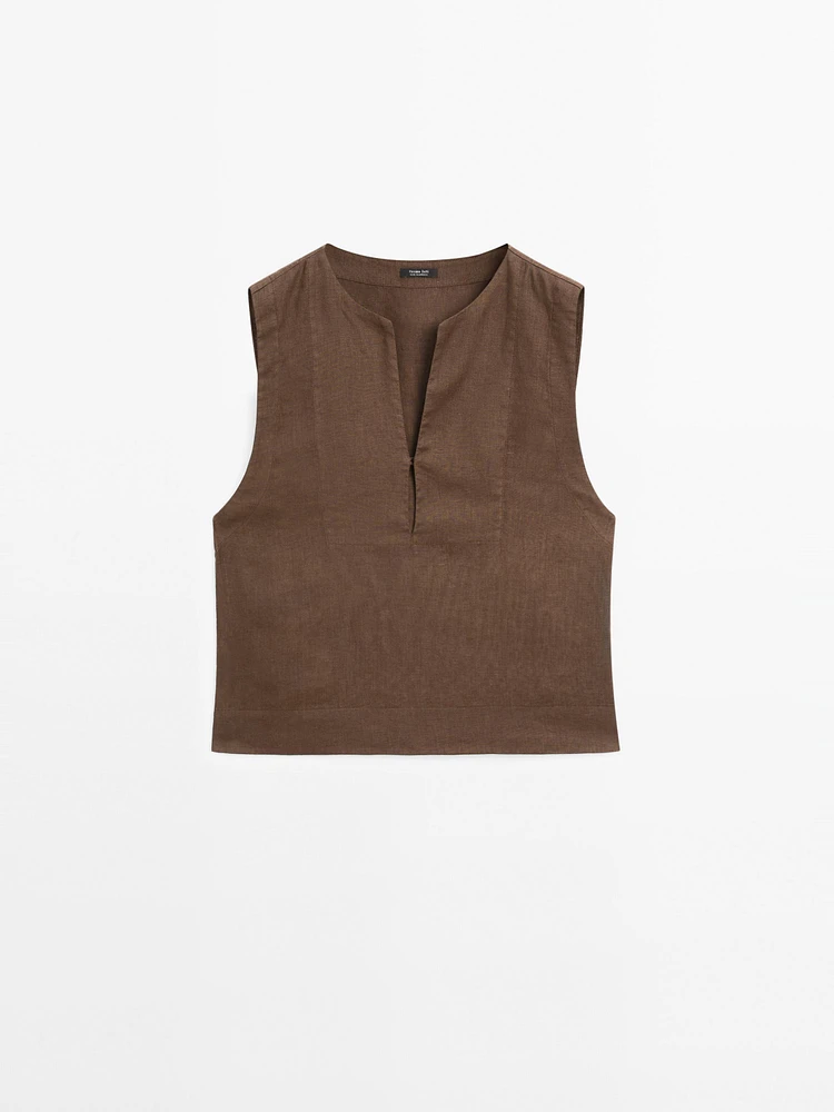 100% linen blouse with seam details