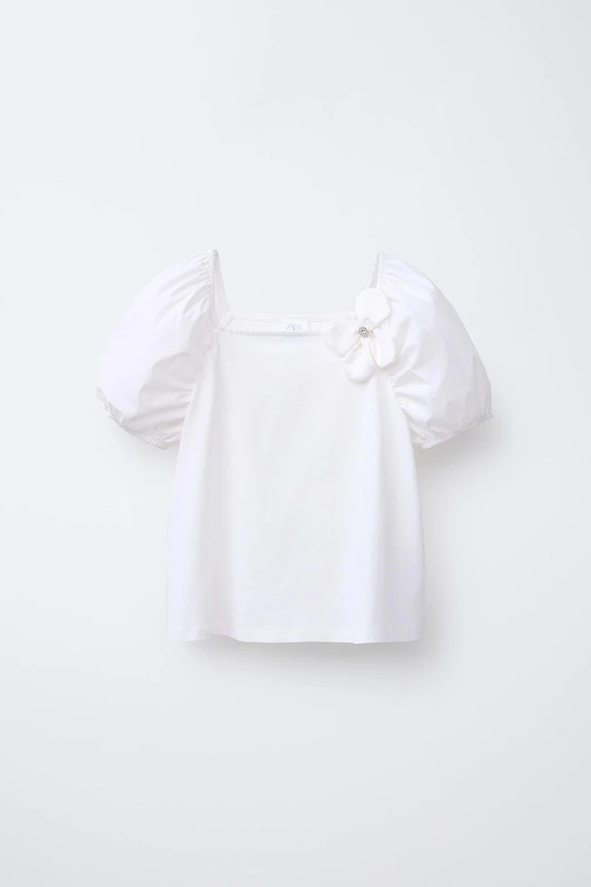 SATIN FLOWER COMBINATION T-SHIRT