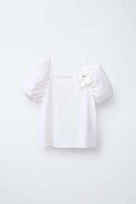 SATIN FLOWER COMBINATION T-SHIRT