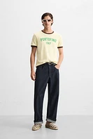 CONTRAST TEXT RIBBED T-SHIRT