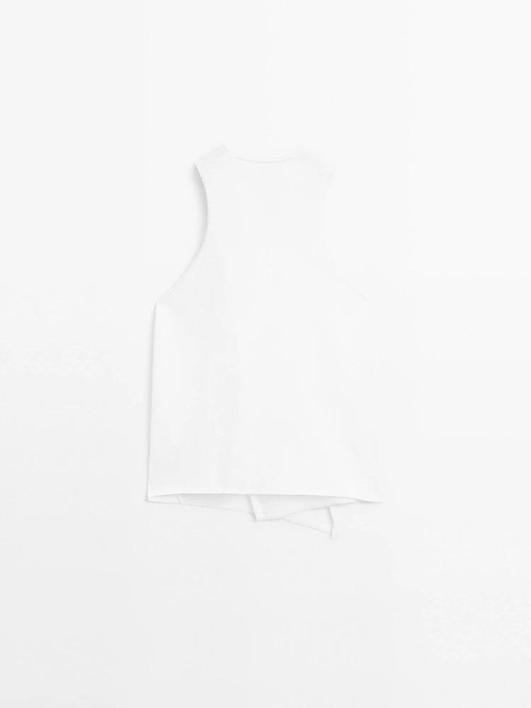 Top en maille de coton à encolure américaine croisée