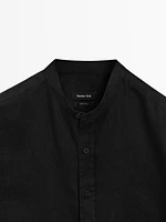 100% linen regular fit stand-up collar shirt