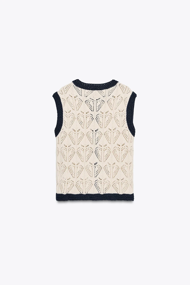 TOP GILET EN MAILLE POINTELLE
