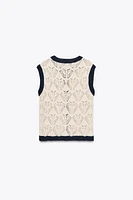 TOP GILET EN MAILLE POINTELLE