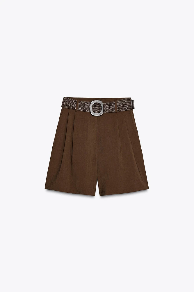 PLEATED BELT SHORTS