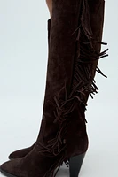 SUEDE FRINGED HIGH SHAFT BOOTS