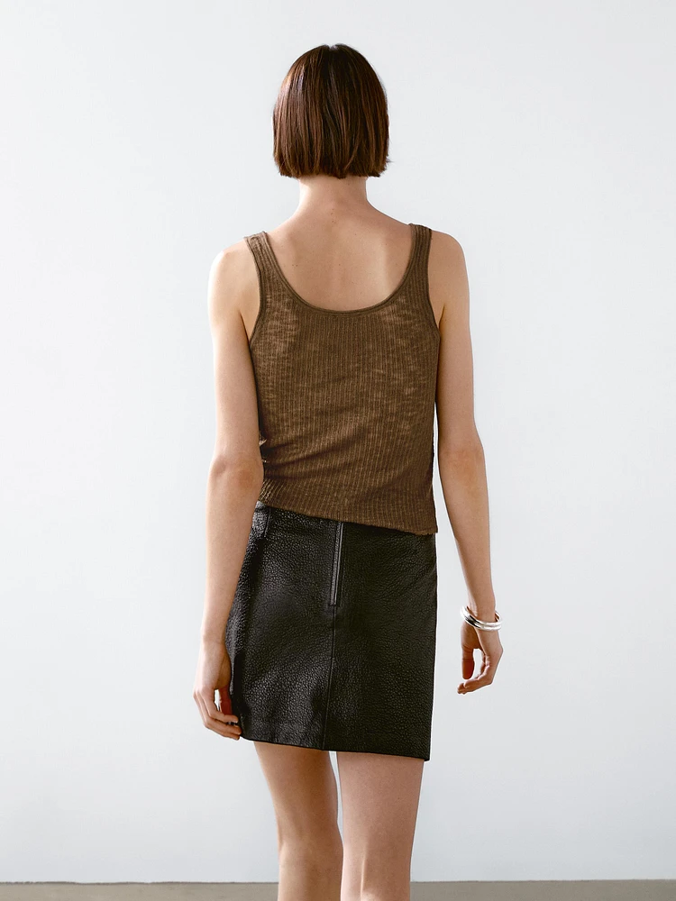 Minijupe texturée en cuir nappa