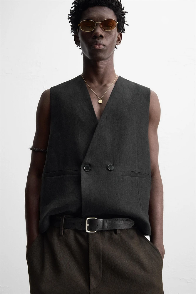 GILET CROISÉ 100 % LIN