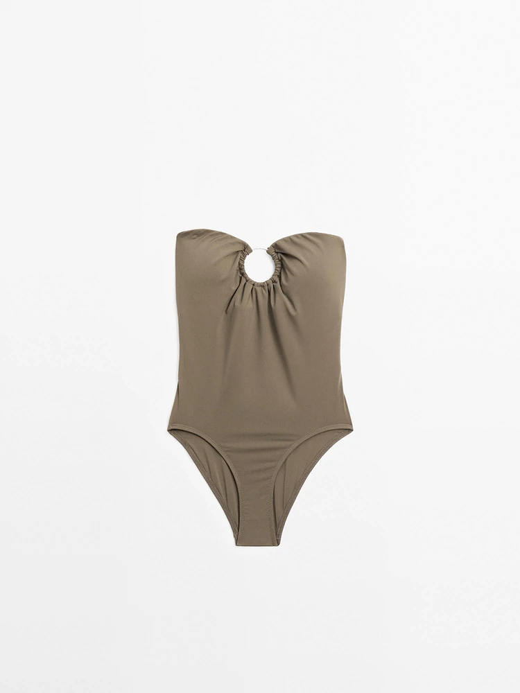 Maillot de bain bandeau pièce métallique