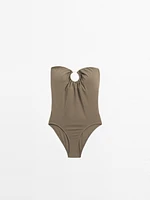 Maillot de bain bandeau pièce métallique