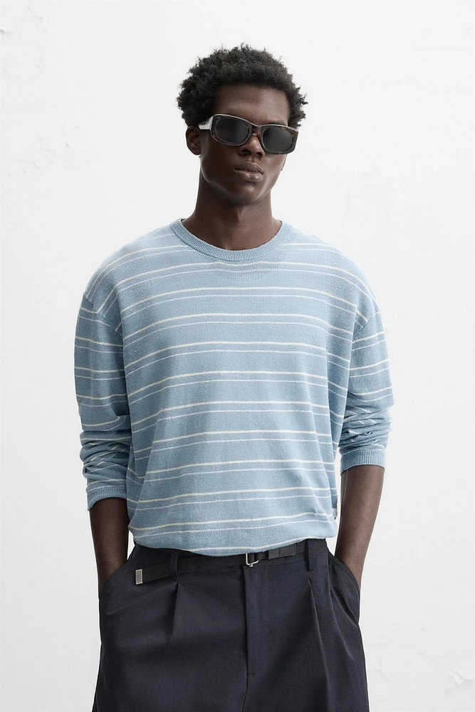 100% LINEN STRIPED SWEATER