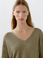 100% linen V-neck sweater