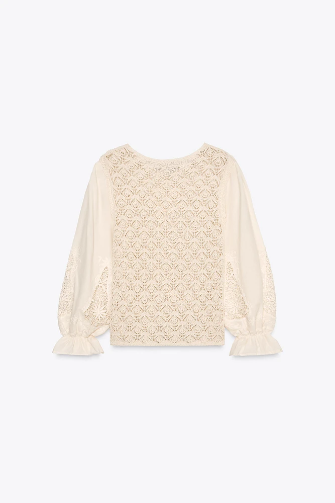 TOP EN MAILLE POINTELLE MANCHES MATIÈRES VARIÉES