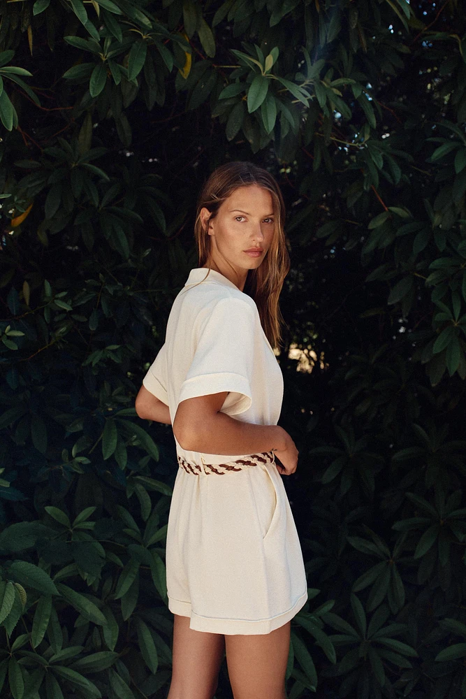 BRAIDED BELT SHORT JUMPSUIT