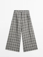 Pantalon palazzo à carreaux 100 % lin