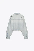RIPPED TRF CROP DENIM JACKET