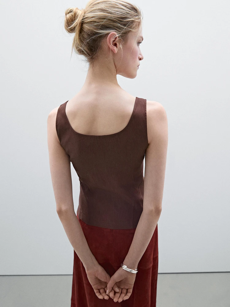 Strappy linen blend top