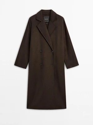 Manteau long croisé laine