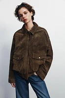 100% SUEDE BOMBER JACKET WITH POCKETS