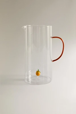 GLASS PITCHER WITH A HANDLE AND ORANGE DETAIL
