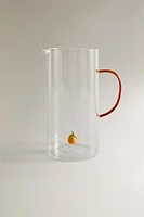 GLASS PITCHER WITH A HANDLE AND ORANGE DETAIL