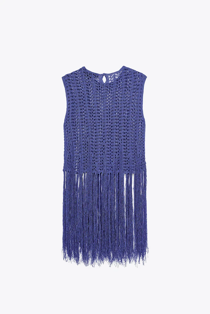 FRINGED CROCHET KNIT TOP