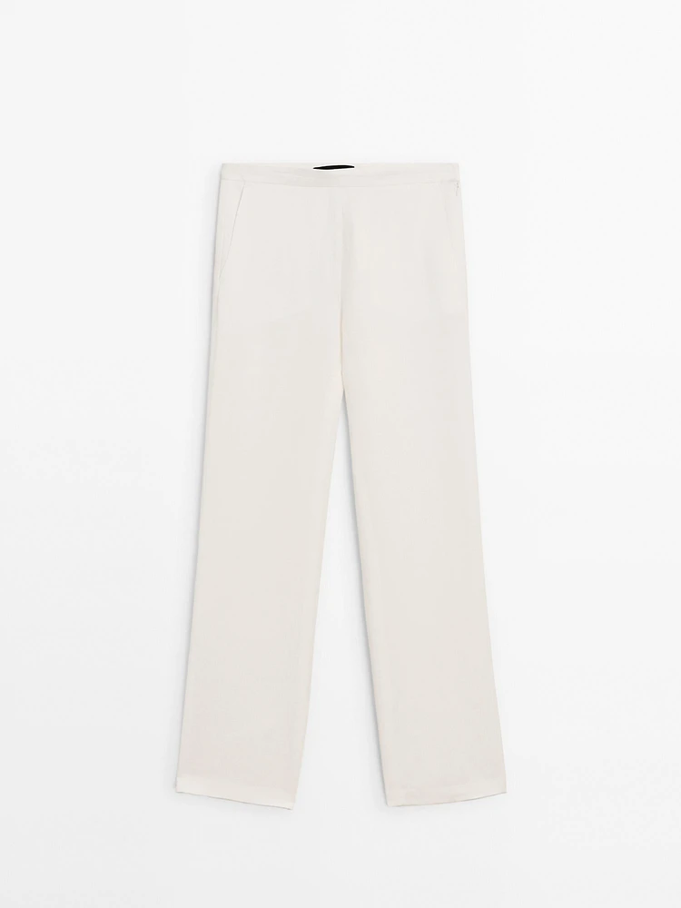 Straight fit flowing linen blend trousers