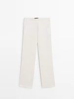 Straight fit flowing linen blend trousers
