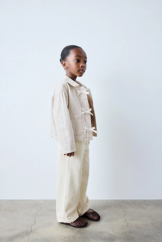 STRIPED TWILL JACKET WITH BOWS
