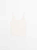 Openwork strappy linen blend top