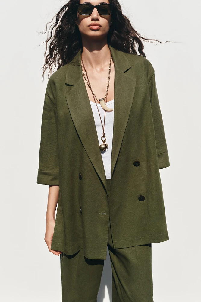 LINEN BLEND DOUBLE BREASTED BLAZER