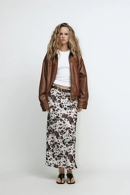 PRINTED SATIN SKIRT WITH BELT