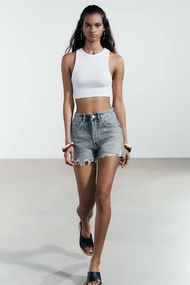 TRF RIPPED HIGH RISE DENIM SHORTS