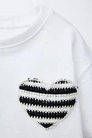 CROCHET HEART POCKET T-SHIRT