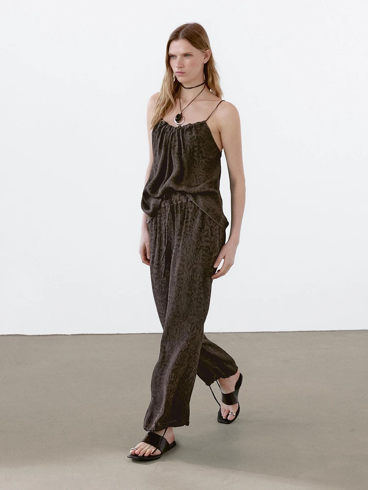 Flowing wide-leg jacquard trousers