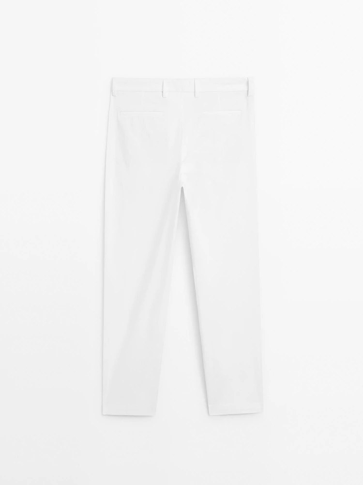 Straight-leg cotton blend trousers
