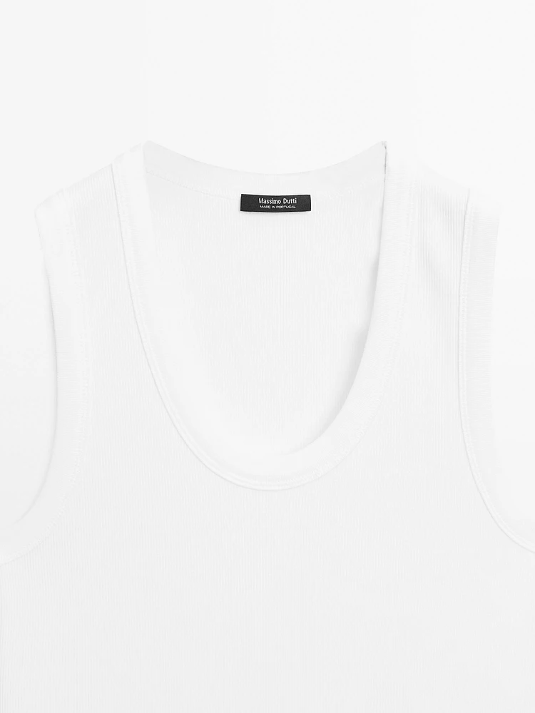 T-shirt à col rond en coton mélangé