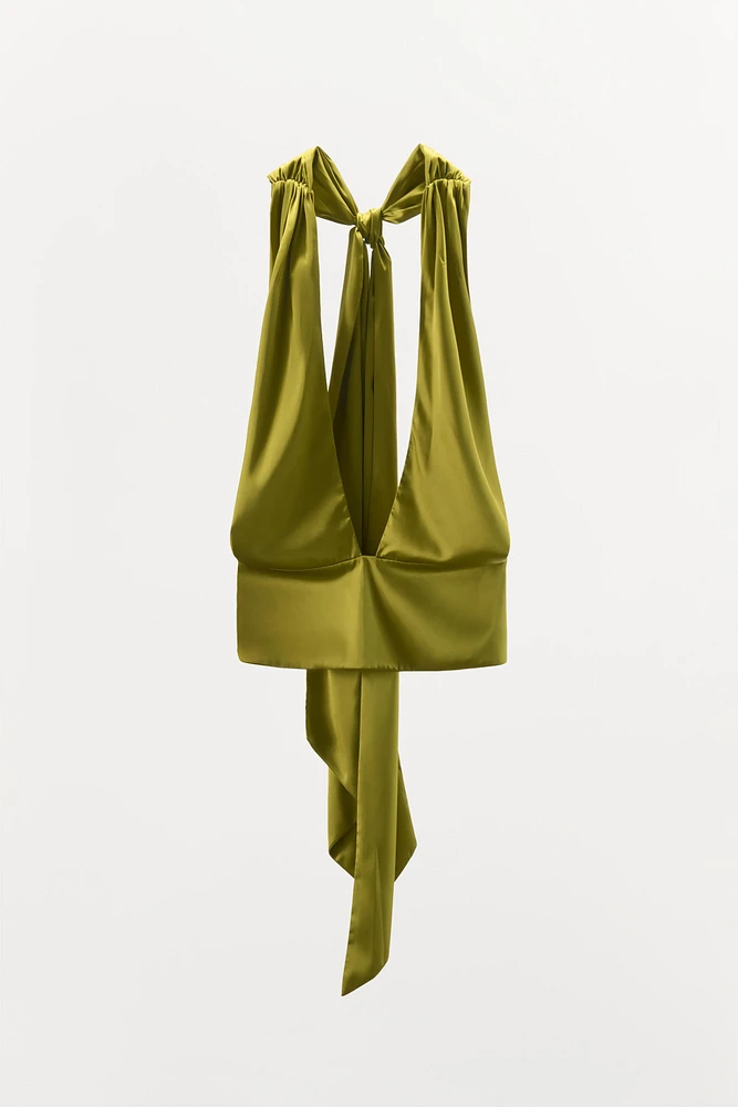 TOP HALTER SATINÉ FOULARD