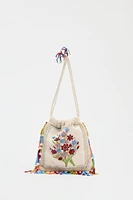 FLORAL EMBROIDERY BUCKET BAG