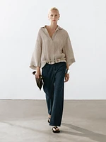 Blouse fluide col ouvert en lin mélangé