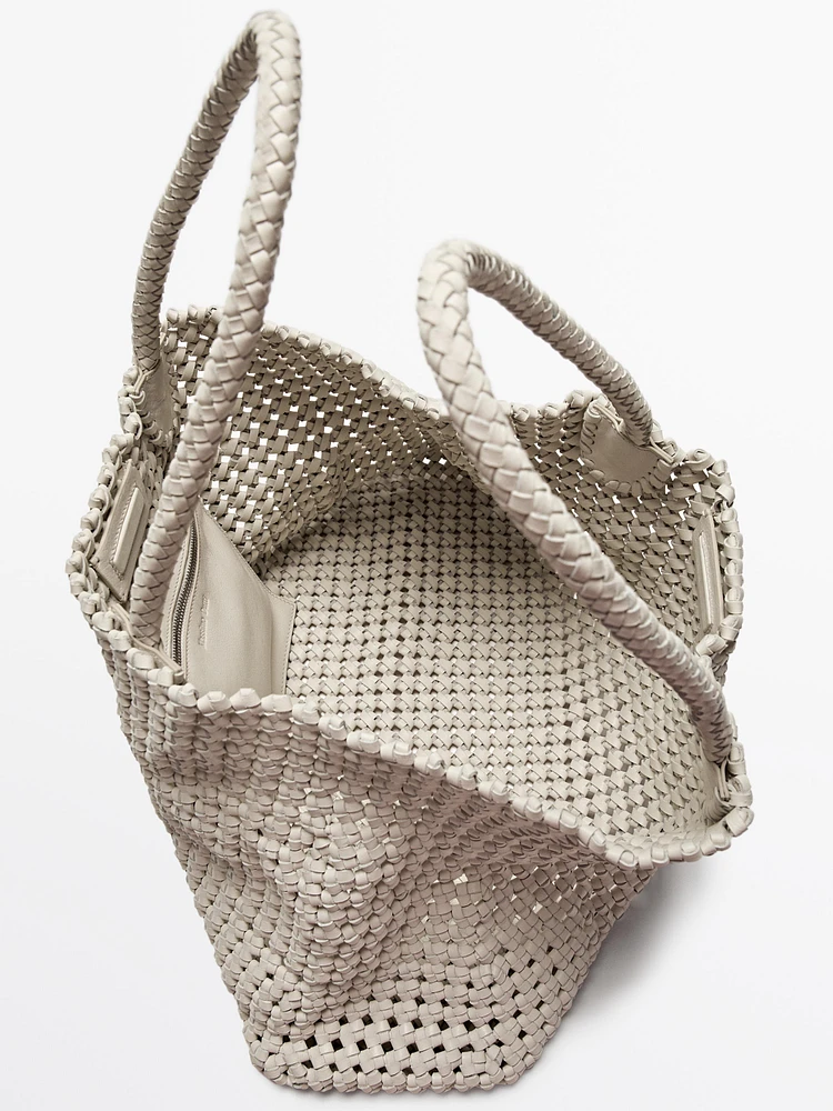 Sac cabas tressé en cuir nappa