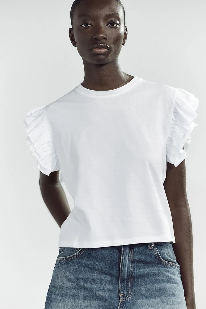 T-SHIRT EFFET DÉLAVÉ À VOLANTS