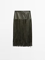 Jupe midi à franges en cuir nappa - Studio
