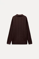 CABLE KNIT POLO SWEATER