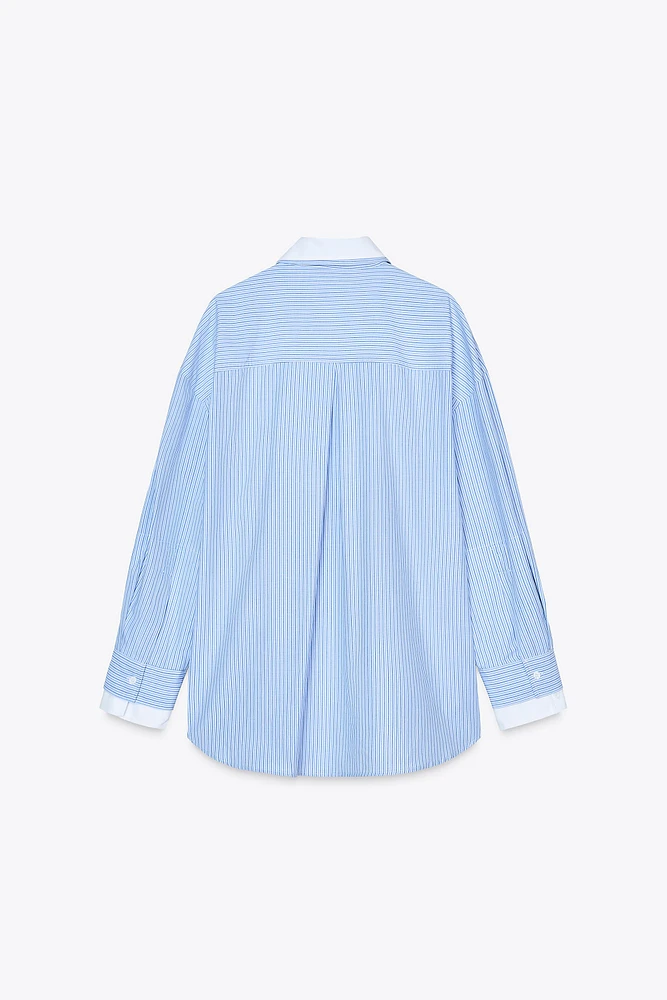 CHEMISE À RAYURES EN POPELINE MATIÈRES VARIÉES