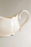 EARTHENWARE GRAVY BOAT WITH RAISED-EDGE DETAIL