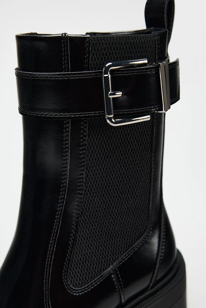 BUCKLED HIGH HEELED CHELSEA ANKLE BOOTS